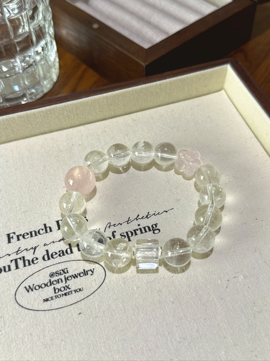 Pure Harmony Bracelet – Clear Quartz & Rose Quartz with Crystal Cubes