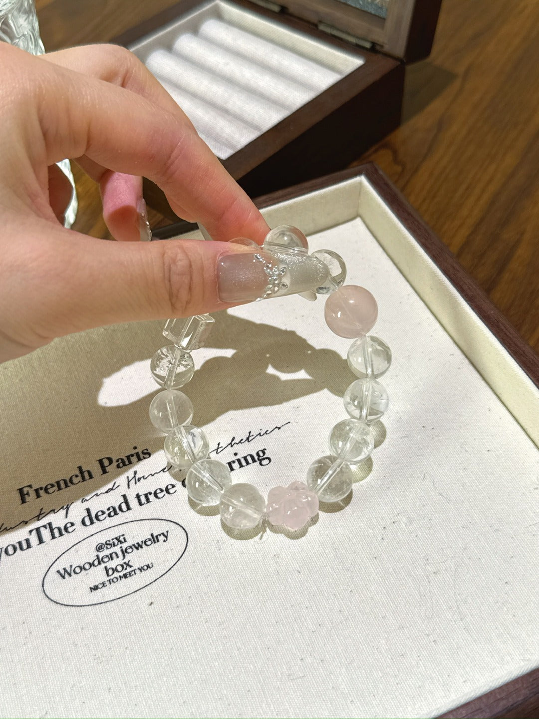 Pure Harmony Bracelet – Clear Quartz & Rose Quartz with Crystal Cubes