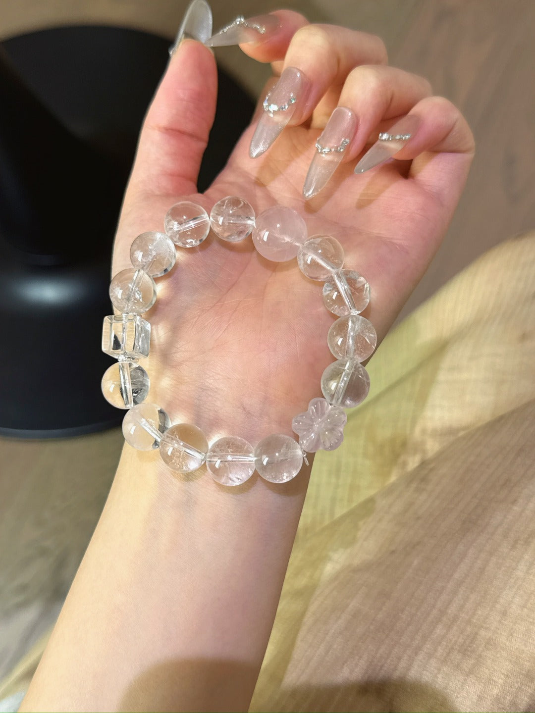 Pure Harmony Bracelet – Clear Quartz & Rose Quartz with Crystal Cubes