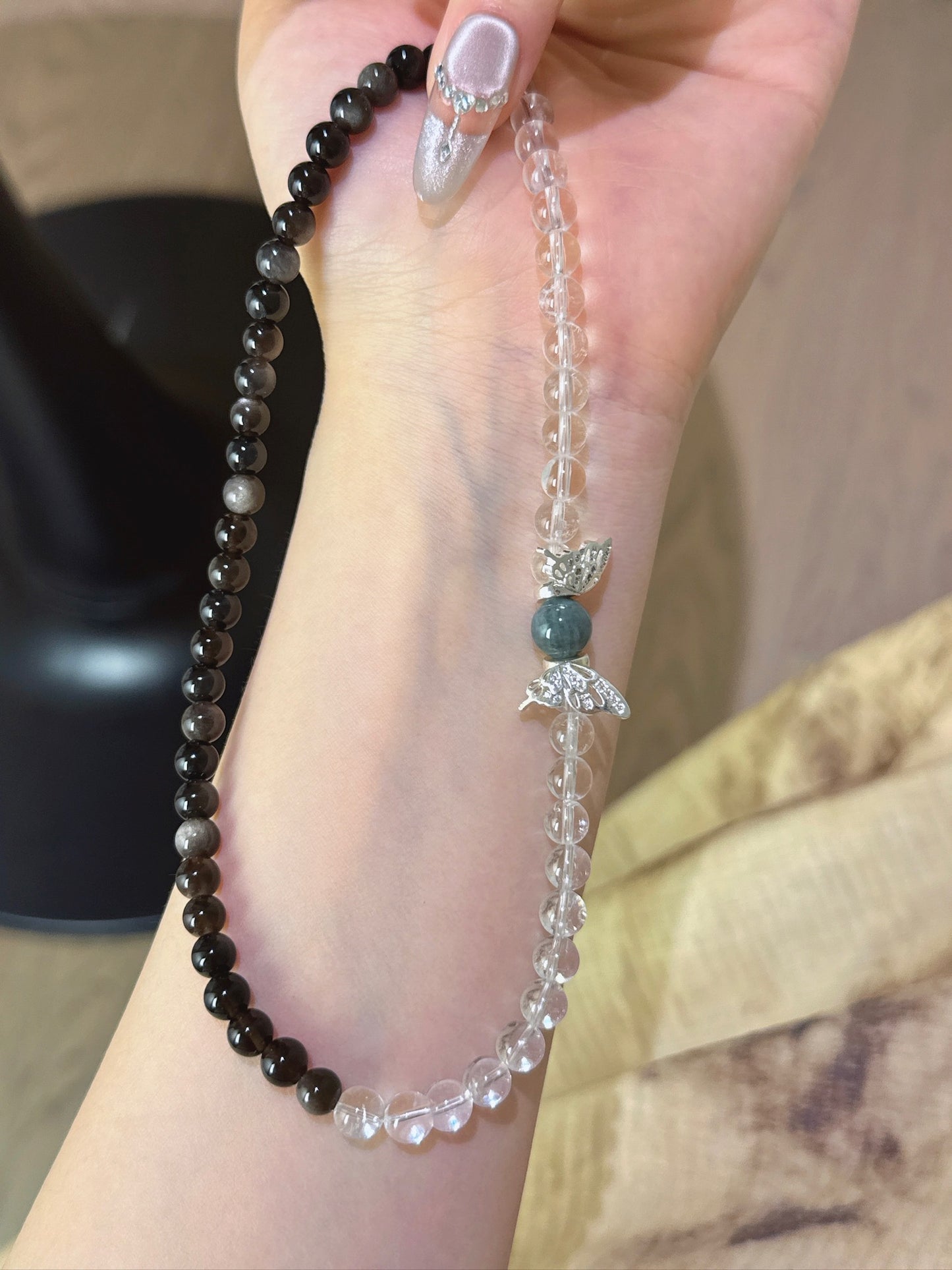 Trinity Power Crystal Bracelet – Clear Quartz, Silver Sheen Obsidian & Tiger's Eye