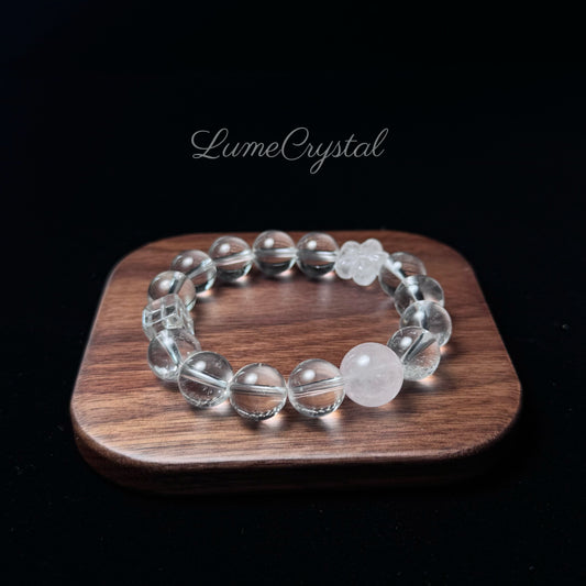 Pure Harmony Bracelet – Clear Quartz & Rose Quartz with Crystal Cubes